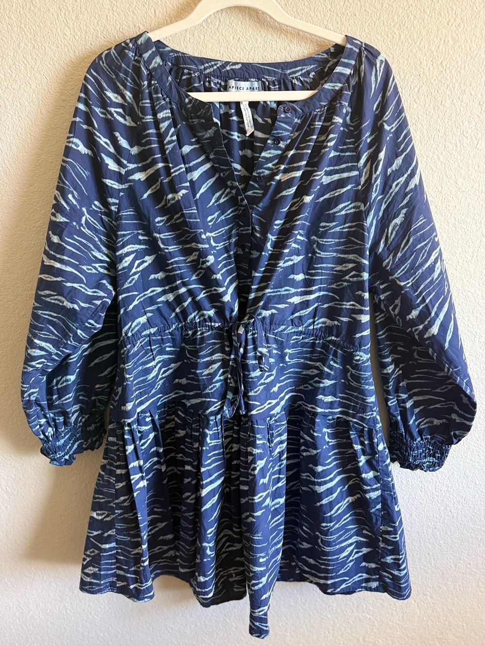 Apiece Apart Pieza Mini Dress Blue Size XL Flowy Coastal Organic Cotton Summer